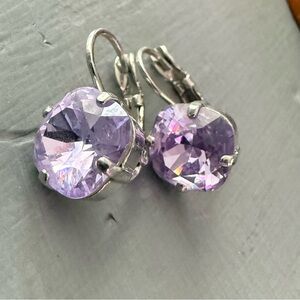 Sabika Silver Tone  Purple Crystal Dangle  Earrings